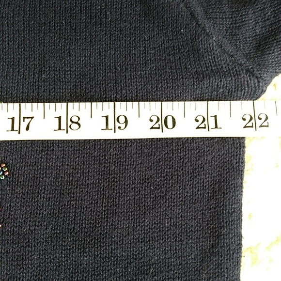 Victoria Jones Beaded Floral Tunic Sweater L Navy Blue - Picture 15 of 16